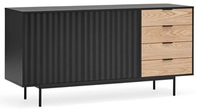 Comodă neagră/în culoare naturală joasă cu aspect de lemn de stejar 159x80 cm Sierra – Teulat