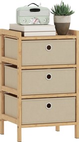 HOMCOM Comodă cu 3 Sertare din Material Textil Structură din Bambus Comodă pentru Spații Mici Crem și Natural | Aosom Romania