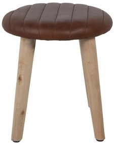 Taburet rotund din piele maro, stil industrial, 36x36x40 cm
