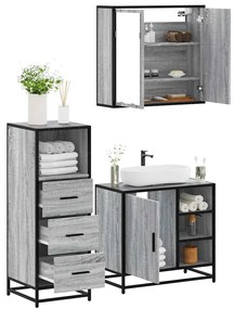vidaXL Set mobilier de baie, 3 piese, gri sonoma, lemn prelucrat