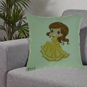 Perna Decorativa Printesa Bella Rochie Aurie, 40x40 cm, Verde, Husa Detasabila, Perna Inclusa, BEKZ®