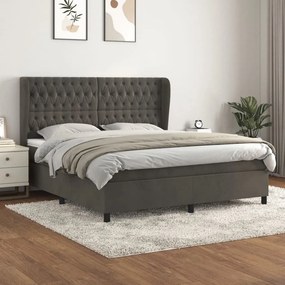 Pat box spring cu saltea, gri inchis, 160x200 cm, catifea Morke gra, 160 x 200 cm, Design cu nasturi