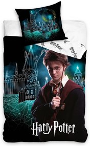 Lenjerie de pat pentru copii Culoare Alb-Negru, HARRY POTTER Bagheta neagra