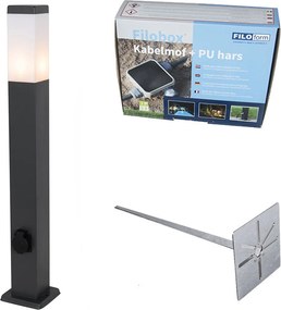 Lampă de exterior gri închis cu țăruș de pământ și presetupe 80 cm Inclusiv priză IP44 - Malios