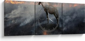 Tablou cu capră de munte în foc (cu ceas) (90x30 cm)