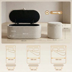 HOMCOM Ottomană de depozitare, tapițerie din cord cu șezut căptușit, bancă la capătul patului, 105 x 51 x 49 cm, Bej | Aosom Romania