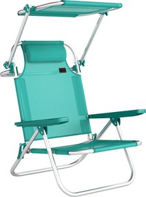 Outsunny Scaun de plajă, șezlong exterior pliabil în 6 poziții, copertină ajustabilă și tetieră, 62x68x79cm, turcoaz | Aosom Romania
