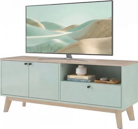 HOMCOM Comodă TV 120 cm, corp TV pentru televizoare până la 91,4 cm cu 2 uși, sertar, compartiment deschis, verde deschis | Aosom Romania