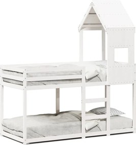 vidaXL Pat supraetajat cu acoperiș, alb, 75x190 cm, lemn masiv de pin