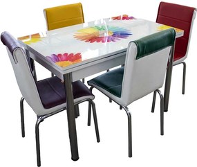 SET MASA EXTENSIBILA CU 4 SCAUNE,MULTICOLOR,CADRU METALIC,SEZUT TAPITAT