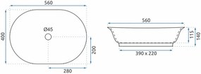 Lavoar pe blat Rea Roma 56 cm alb lucios