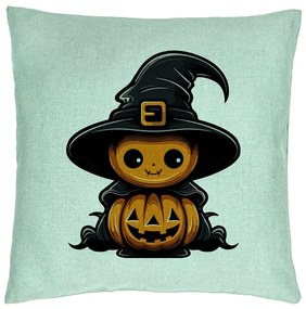 Perna Decorativa cu motiv de Halloween 1, 40x40 cm, Verde Menta, Husa Detasabila, Burduf