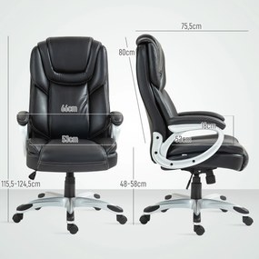 HOMCOM Fotoliu de birou fauteuil de bureau cu funcție de balans role pivotante 360° 66 x 75,5 x 115,5-124,5 cm negru | Aosom Romania