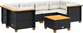 vidaXL Set canapele de grădină cu perne, 7 piese, negru, poliratan