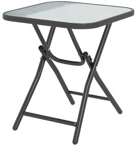 Outsunny Masă de cafea pătrată de bistro pentru grădină 45 x 45 x 50 cm pliabilă metal negru blat sticlă temperată negru | Aosom Romania