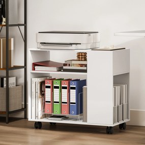 HOMCOM Suport imprimantă masă pentru imprimantă cu compartiment separat, suprafețe de depozitare pentru birou 70 x 34 x 60 cm Alb | Aosom Romania