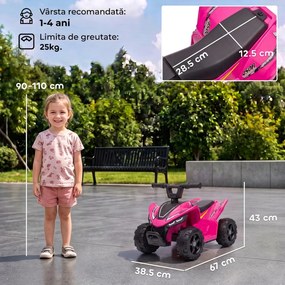 AIYAPLAY ATV Electric pentru Copii 18-48 Luni, 6V, 2 km/h, Sarcină 25 kg, Fuchsia | Aosom Romania