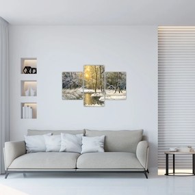 Tablou - Cabană în pădure, pictură în uei (90x60 cm)