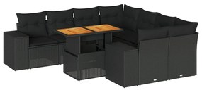 3327352 vidaXL Set mobilier de grădină cu perne, 9 piese, negru, poliratan