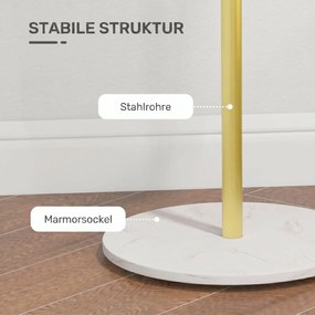 HOMCOM Cuier de Podea Autoportant cu 8 Cârlige și Bază din Marmură, Ø32x164 cm, Auriu | Aosom Romania