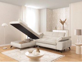 Colțar crem cu tapițerie din catifea reiată (cu colț pe partea stângă/în formă de ”L”) Marbeya – Ropez