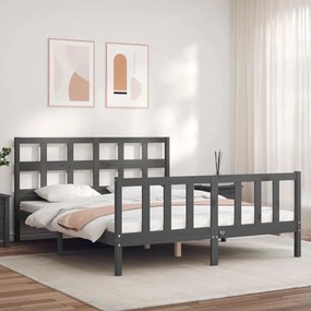 3193018 vidaXL Cadru de pat cu tăblie, gri, king size, lemn masiv
