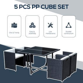 Outsunny Set Mobilier de Grădină cu Masă de Prânz, 4 Scaune și Perne, 109x109x72 cm, Negru | Aosom Romania