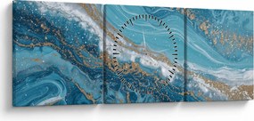 Tablou - Marmură bleu cu aur I. (cu ceas) (90x30 cm)