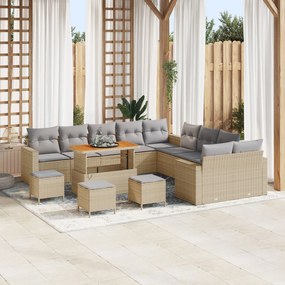 vidaXL Set de canapele pentru grădină , 13 piese, cu perne, bej, din rattan sintetic și acacia