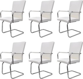 vidaXL Scaune de bucătărie consolă, 6 buc., alb, piele ecologică