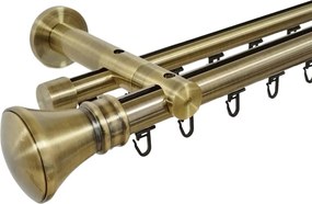 Galerie dublă Luxor 25/19 mm aur antic – țeavă profil, prindere perete (Alege marime: 360 cm)