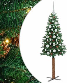 vidaXL Brad de Crăciun subțire Verde 150 cm PVC și lemn de PIN masiv