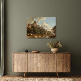 Tablou pe sticlă - Jan van der Heyden, View Down a Dutch Canal, reproducere (70x50 cm)