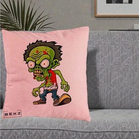 Perna Decorativa Zombie Halloween, 40x40 cm, Roz, Husa Detasabila, Perna Inclusa, BEKZ®