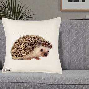 Perna Decorativa Arici Fotorealist, 40x40 cm, Crem Reliefat, Husa Detasabila, Perna Inclusa, BEKZ®
