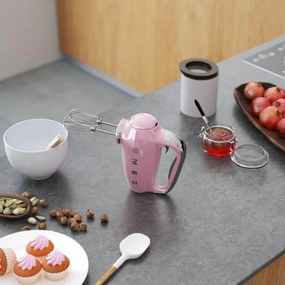 Mixer manual SMEG 50's Style HMF01PKEU, 250 W, 9 viteze, Functie Turbo, Afisaj LED, Timer, Accesorii, Roz