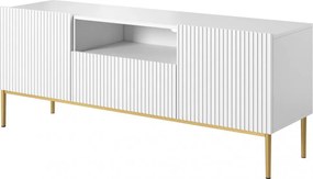 Comodă TV Nicole 150 cm cu nișă - alb mat / picioare aurii