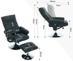 Fotoliu de relaxare cu funcție de înclinare și masaj în 5 puncte, Negru | Aosom Romania
