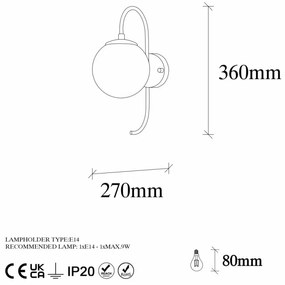 Aplica de Perete Jewel - 10565, Soclu E14, Max. 15W, Culoare Auriu