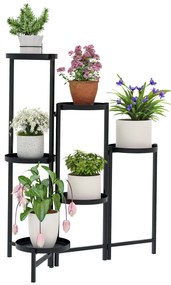 Outsunny Suport pentru plante 6 nivele etajeră plante ajustabil și pliabil din metal design fără șuruburi negru 60 x 40 x 80 cm | Aosom Romania