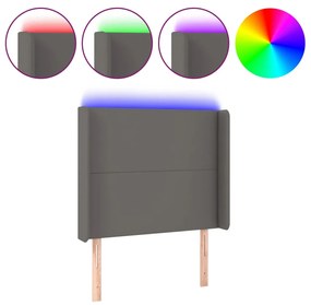 vidaXL Tăblie de pat cu LED, gri , 83x16x118/128 cm, piele ecologică