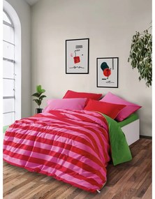 Lenjerie de pat verde-roz din bumbac ranforcé pentru pat dublu, extinsă, cu cearceaf inclus, cu 4 piese 200x220 cm Cherie – Mijolnir