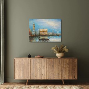 Tablou pe sticlă - Gondola care trece prin Veneția, pictură în ulei (70x50 cm)