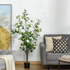 HOMCOM Planta Artificiala Arbore Camelia 150 cm cu Ghveci si 25 Flori, Planta Artificiala de Interior si Exterior