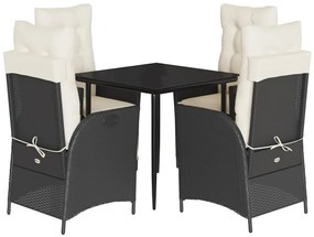 3213156 vidaXL Set mobilier de grădină cu perne, 5 piese, negru, poliratan