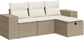 vidaXL Set canapele de grădină, 4 piese, cu perne, bej, poliratan