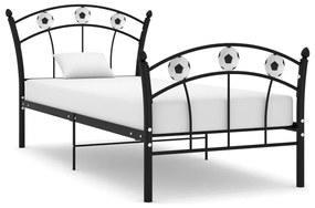 vidaXL Cadru de pat, cu model de fotbal, negru, 90x200 cm, metal