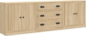 vidaXL Servante, 3 piese, stejar sonoma, lemn prelucrat