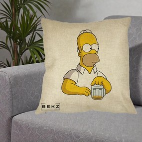 Perna Personalizata Homer Simpson cu Bere, 40x40 cm, Crem, Husa Detasabila, Perna Inclusa, BEKZ®