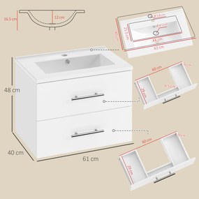 HOMCOM Dulap cu Lavoar pentru Baie, Alb, cu 2 Sertare | Aosom Romania